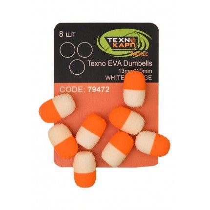 Texno EVA Dumbells 13mm*10mm white/orange уп/8шт Technocarp חנות דייג Carpion