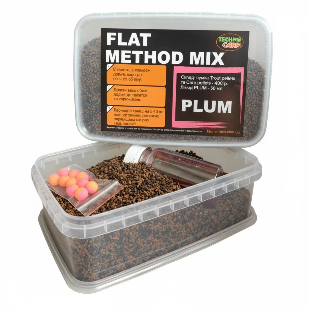 Flat Method Mix Plum 400g + Liquid в магазине для рыбалки Technocarp