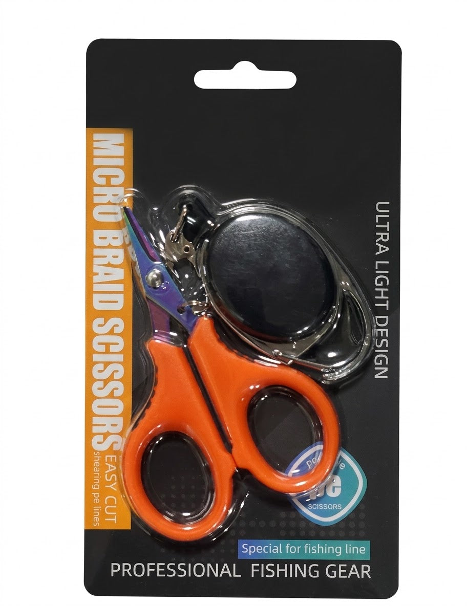 Рыболовные ножницы Micro Braid Scissors с ретрактором для плетенки и лески в магазине для рыбалки P.C.R