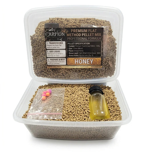Flat Method Mix Мёд 500g + Liquid + Pop-Ups в магазине для рыбалки Carpion