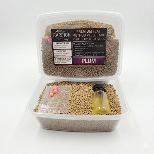 Flat Method Mix Plum 500g + Liquid + Pop-Ups в магазине для рыбалки Carpion