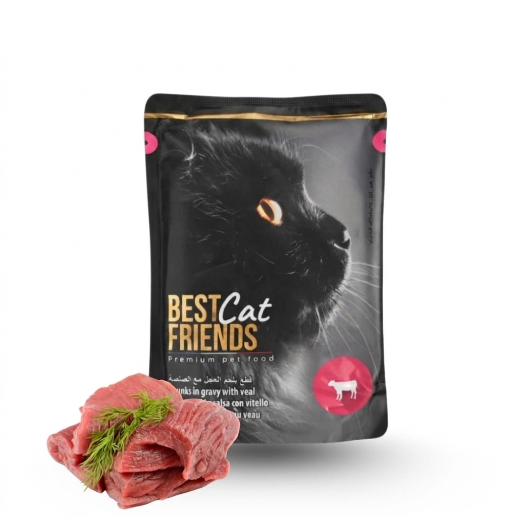 BEST Cat FRIENDS: Нежные кусочки с телятиной в соусе 85г в магазине для рыбалки BEST Cat FRIENDS