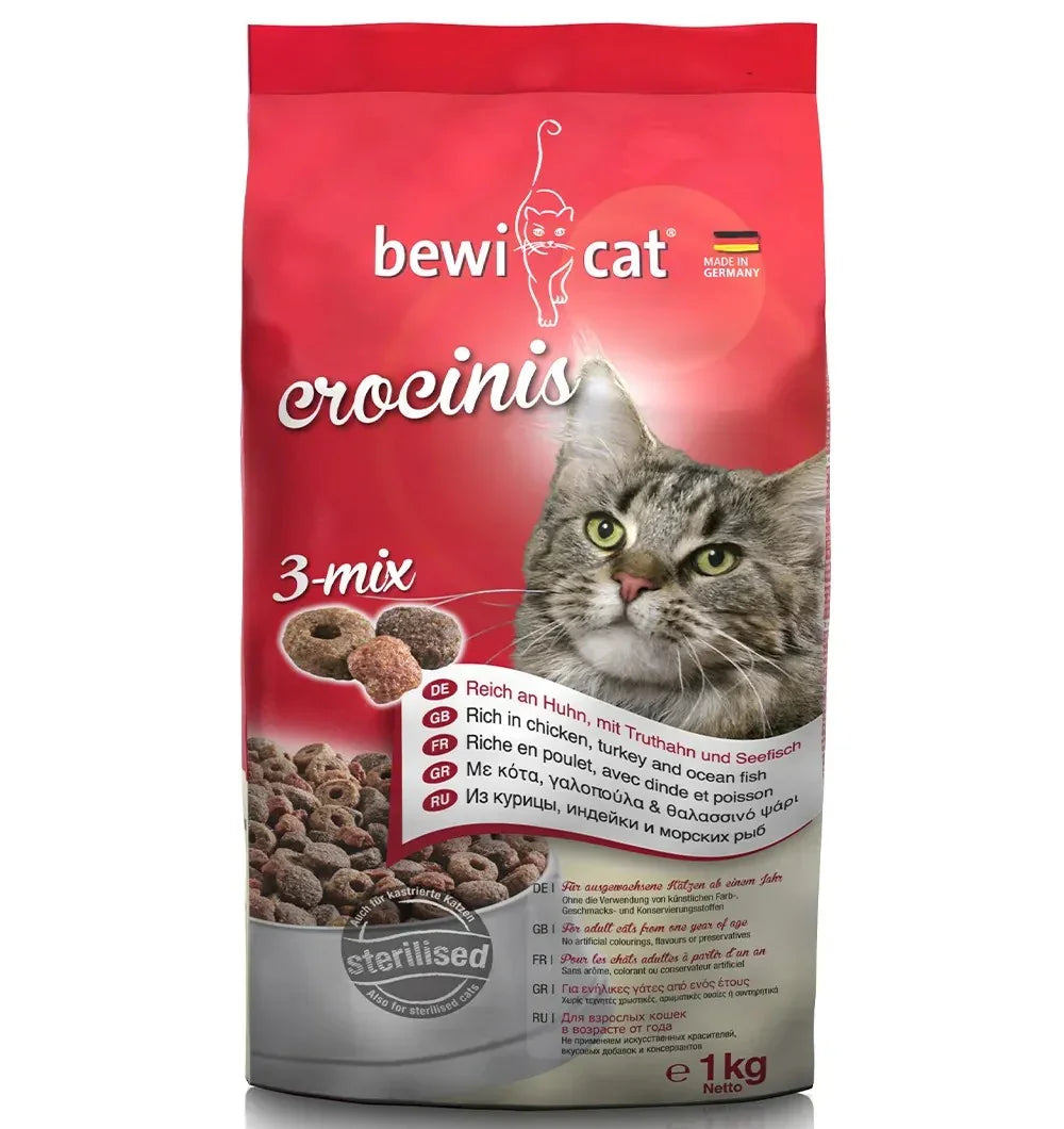 Bewi Cat Crocinis 3-mix: корм для взрослых и стерилизованных кошек 1кг в магазине для рыбалки Bewi cat
