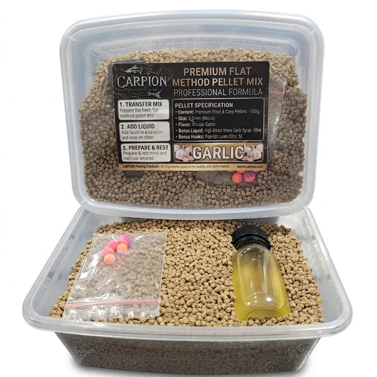 Flat Method Mix Garlic 500g + Liquid + Pop-Ups в магазине для рыбалки Carpion