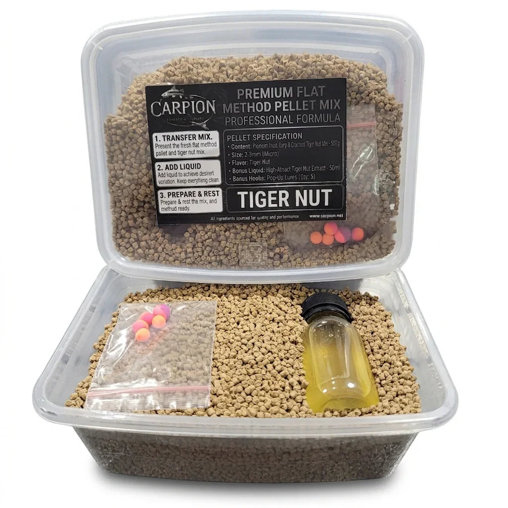 Flat Method Mix Tiger Nut 500g + Liquid + Pop-Ups в магазине для рыбалки Carpion