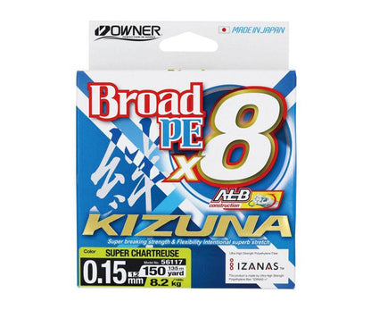 Шнур Owner Kizuna Broad PEx8 135м 0.15мм 8.2кг Chartreuse - Carpion - חנות דייג בישראל