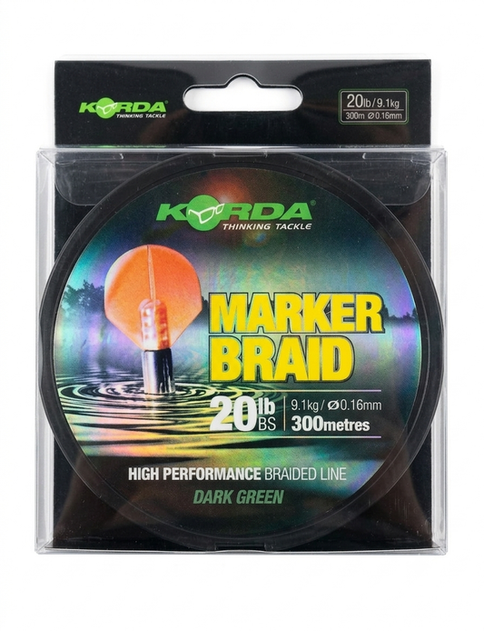 Плетеный шнур Korda Marker Braid 20lb (9.1kg / 0.16mm) 300m — Dark Green в магазине для рыбалки Korda